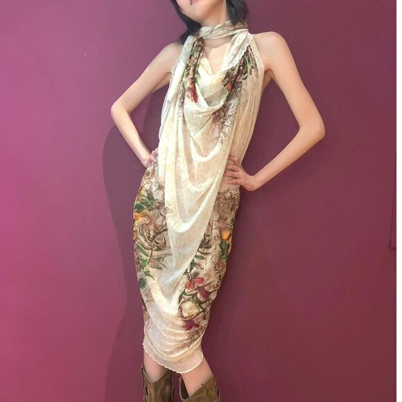 Vtg Jean Paul Gaultier Classique mesh large scarf runway collection floral print - Picture 2 of 13